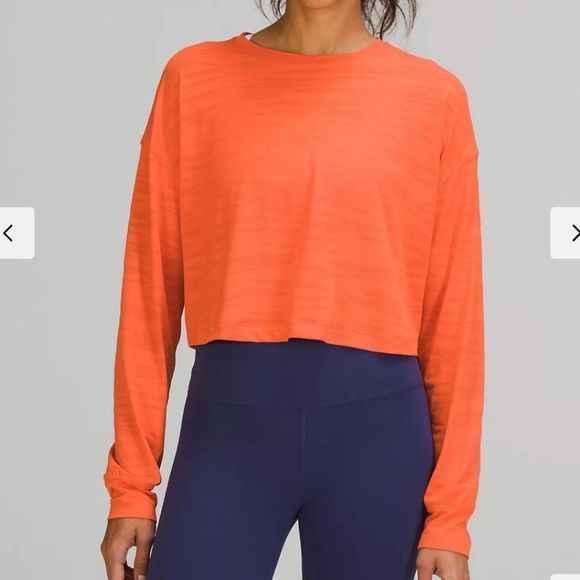 NWT LULULEMON Muscle Love Long Sleeve Crop Shirt ORANGE Tiger Mesh WARM CORAL 8 - Picture 3 of 5